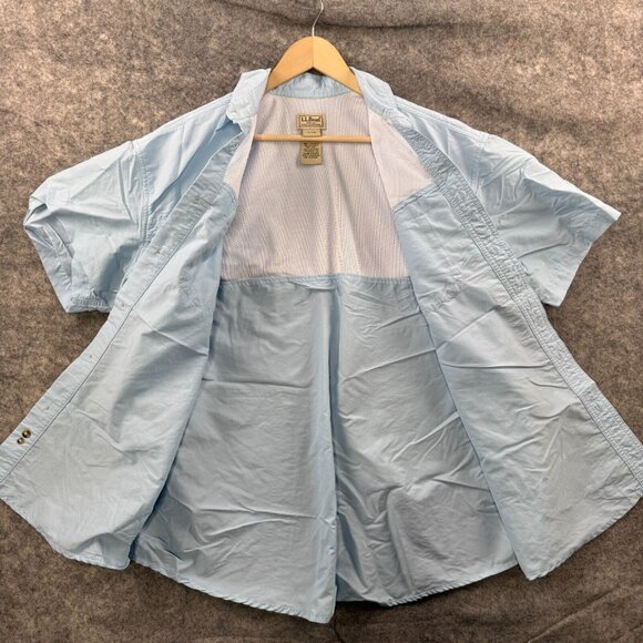 LL Bean Shirt Mens XL Blue Nylon Button Up Vented Hiking Outdoor Camp Fishing - Picture 5 of 10